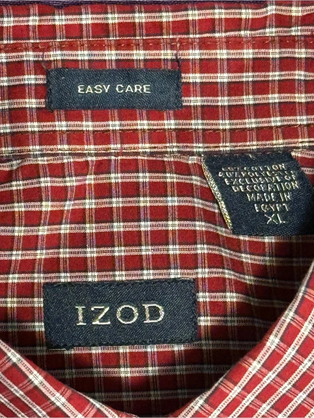 IZOD Men’s XL Button Down Shirt Red White Gingham Plaid Long Sleeve Cotton Blend